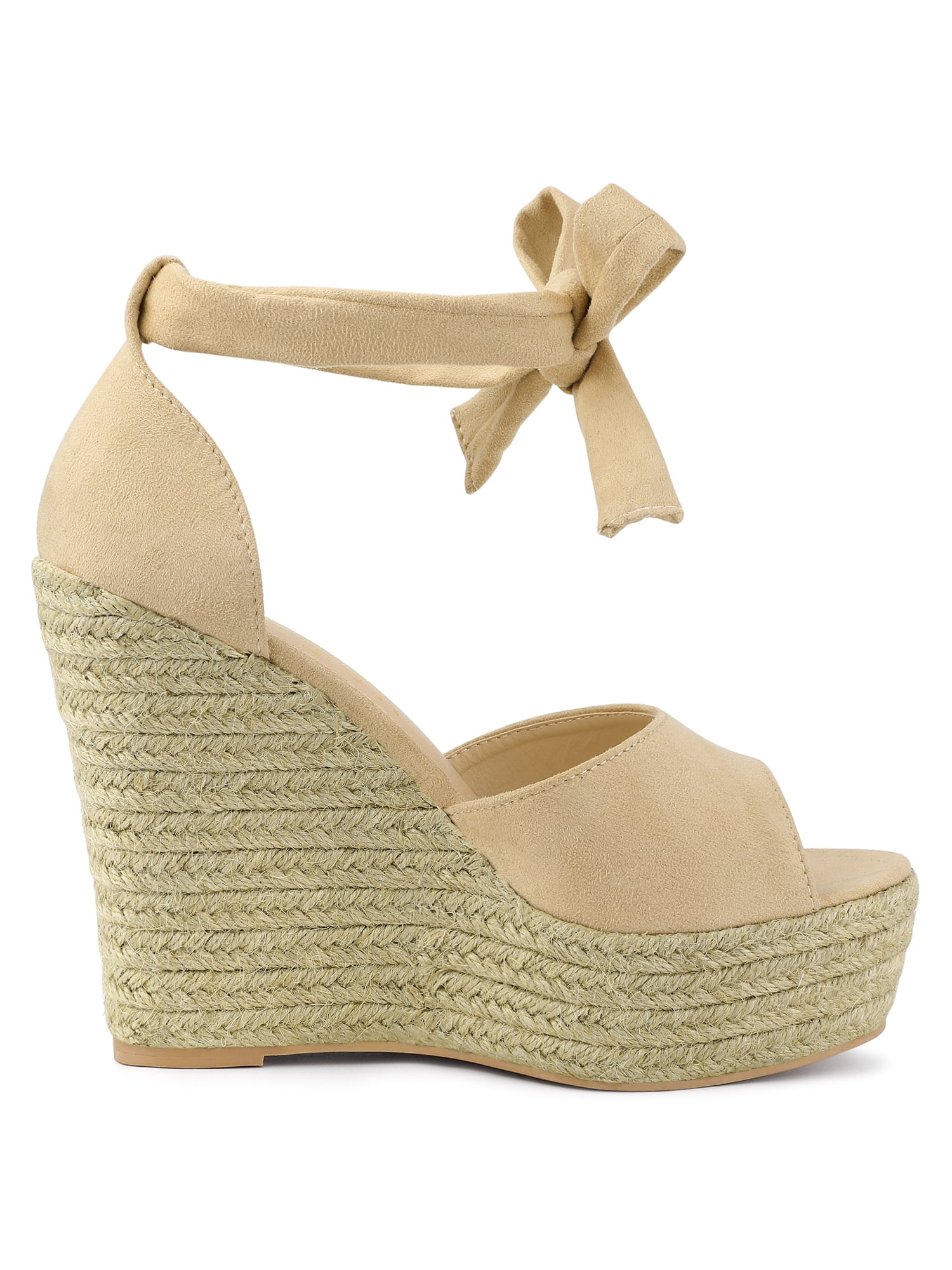 DARING DIVA Women's Espadrilles Tie Up Ankle Strap Wedges Sandals Beige 8.5