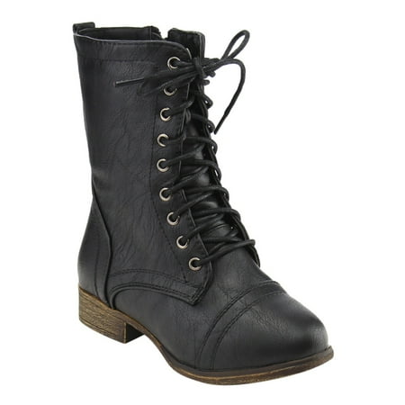 Mid Link - LINK BEYONCE-62K Children Girl's Comfort Lace Up Mid Calf Combat Boots