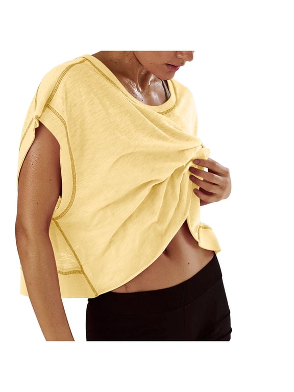 Women Short Sleeve WorkouT-Shirts Open Back Tops Casual Yoga Y2k Athletic Gym Slouchy Crop Running Tees