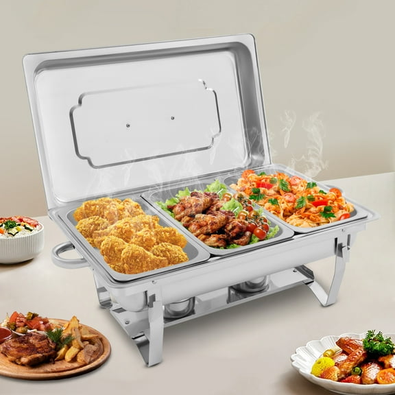 3-Pan Chafing Dish Buffet Set, Stainless Steel with Fuel Holders for Indoor & Outdoor Use, Elegant Modern Design, Ideal for Parties, Weddings & Gatherings