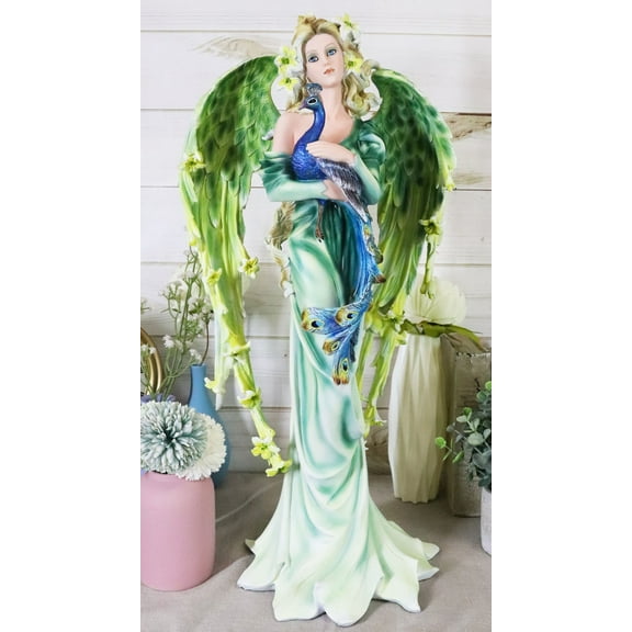 Ebros Large 21.75" Tall Iridescent Peacock Flower Fairy Mother Decorative Statue