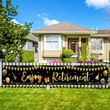 Large Enjoy Retirement Banner, Large Retirement Party Sign for Yard, The Legend Has Retired Banner, Retirement Party Decorations for Women/Men - Black, Gold