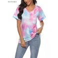 thumbnail image 4 of BadPiggies Womens Gradient Tie Dye Short Sleeve T-Shirt V Neck Summer Casual Loose Printed Tee Tops Tunic (XL, Purple), 4 of 10