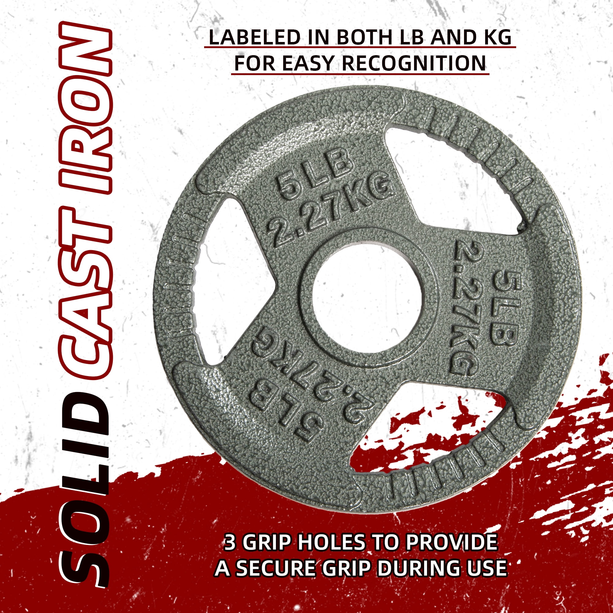 Signature Fitness Cast Iron Weight Plates for Strength Training, Fits 2-Inch Barbell, Multiple Size Options