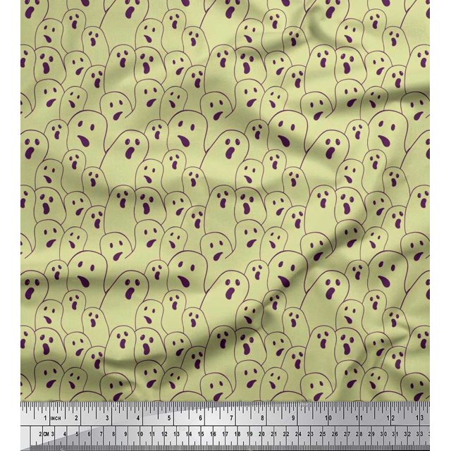 Soimoi Poly Georgette Fabric Ghost Halloween Print Fabric by The Yard 52 Inch Wide