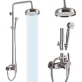 thumbnail image 2 of gotonovo Shower Fixture Exposed Pipe Shower System Brass Brushed Nickel 8 Inch Overhead Rainfall Shower with Handheld Spray Dual Functions Solid Copper Diverter Bathroom Shower Faucet Combo Unit Set, 2 of 9