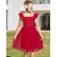 thumbnail image 3 of Vestido Arshiner de tul para niñas, de manga corta, de manga corta, rojo, casual, 3 of 6