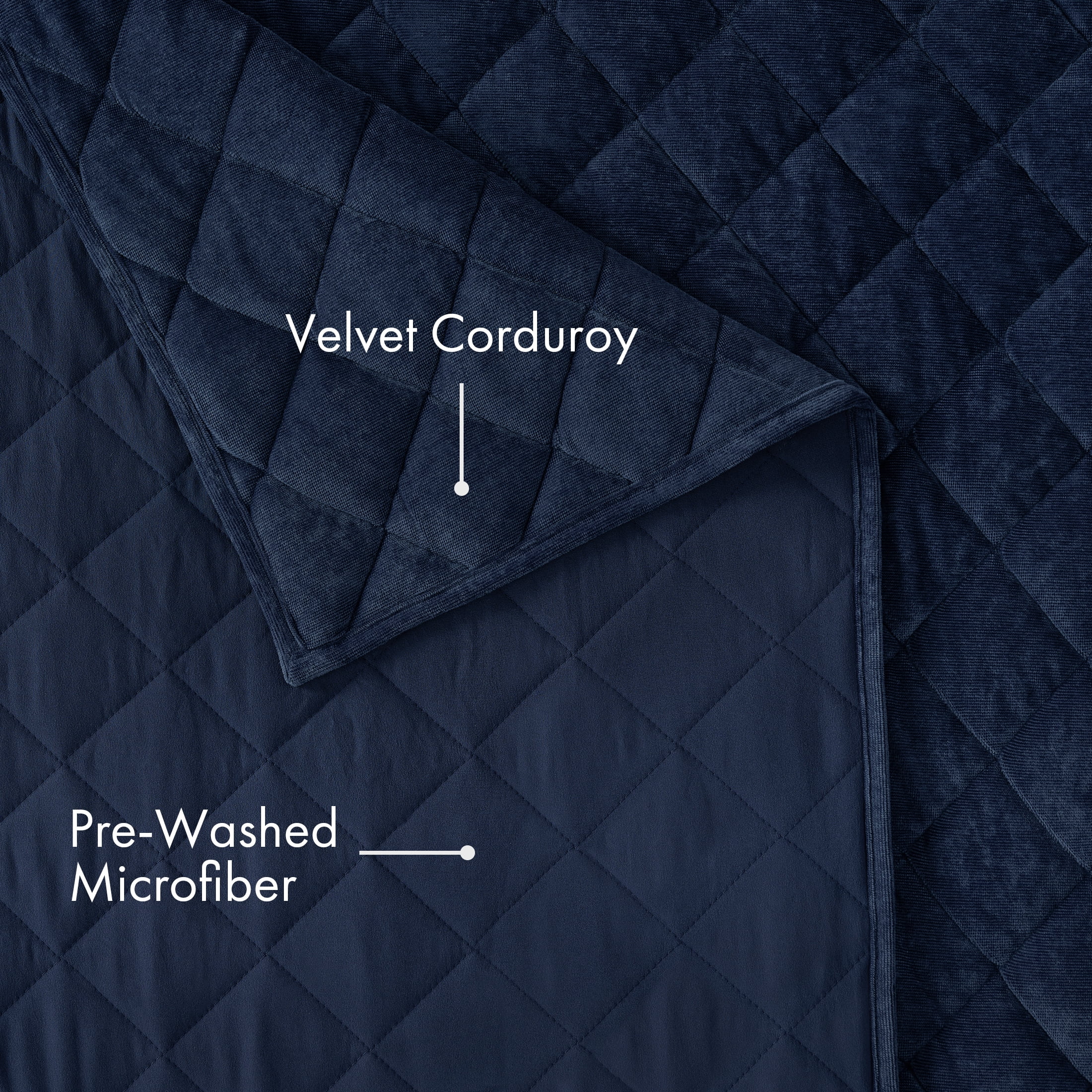 Pawz Navy Blue King 104"x94" Soft Corduroy and Microfiber Velvet Quilt, for Adults and Teens