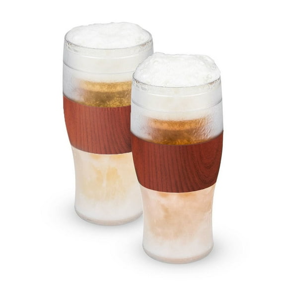 Host FREEZE Beer Glasses, Tumbler for Iced Coffee, 16oz Set of 2, Wood