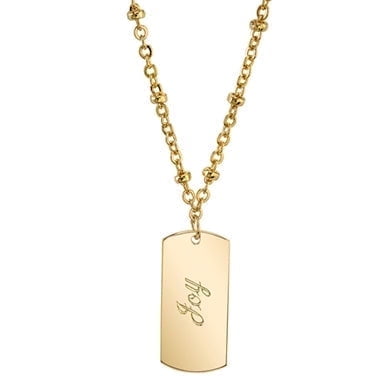 1928 Jewelry Sentiments 14K Gold Dipped Dog Tag "Joy" Pendant Necklace 16" 3" Extender