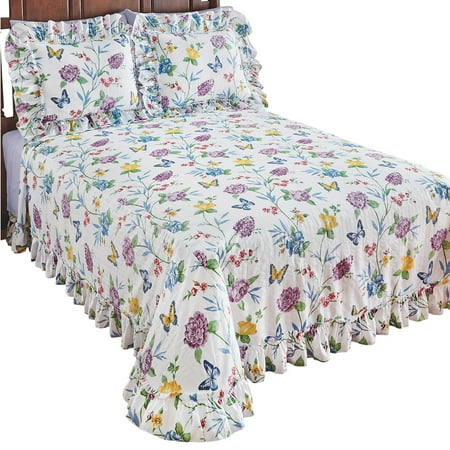 Butterfly Joy Floral Lightweight Plisse Summer Cotton Ruffle Bedspread, Full,