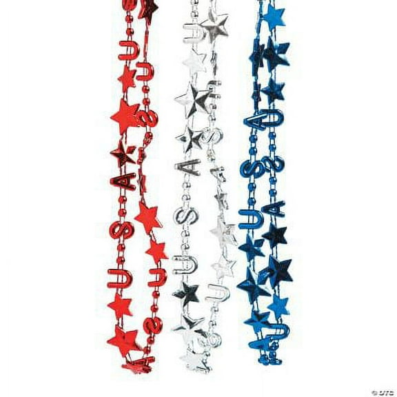 Metallic Patriotic USA Bead Necklaces., Fourth of July, Jewelry, 48 Pieces
