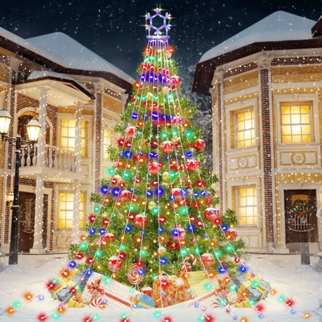 (Nuevo) Decoración navideña Luces de cadena al aire libre, 320 LED Cortina Luces de hadas Copos de nieve Luces colgantes del árbol de Navidad para vacaciones Boda Fiesta Jardín (Multicolor) esquí esquí Gafas de esquí