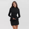 thumbnail image 6 of Fall Spring Women Dress Sheath Slim Fit Stand Collar Fake Pocket Decor Solid Color Long Sleeves Dating Shopping Commuting Mini Dress, 6 of 8
