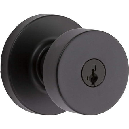 Kwikset Entry Door Knob Round Matte - Keyed Entry, Key Lock - Black