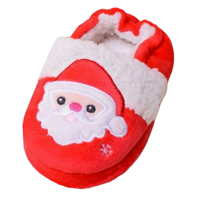 Liyamei Chaussons de Noël pour Enfants à Enfiler Plats Antidérapants d'Hiver Bout Rond Garder au Chaud Imprimés de Dessins Animés Chaussures Rouges 3-3.5 Ans