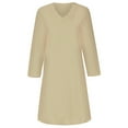 thumbnail image 4 of Herrnalise Women's V-Neck Long Sleeve Solid Color Cotton Linen Dress S-2XL, 4 of 6