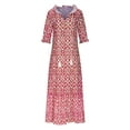 thumbnail image 3 of Lemento Women Maxi Dresses Summer Beach Long Dress Ladies V Neck Ethnic Print Sundress Holiday Casual Dress Red 2XL, 3 of 7