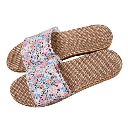 

uikmnh Slippers for Women Slippers For Women Breathable Bohemia Beach Slip On Shoes Flats Casual Sandals Blue 8.5