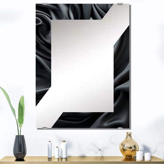 Designart "Noir Curves in Silk Fractal Patterns II" Abstract Fractal Oversized Wall Mirror - Modern Abstract Hallway Decorative Wall Mirrors - Multiple Color Options