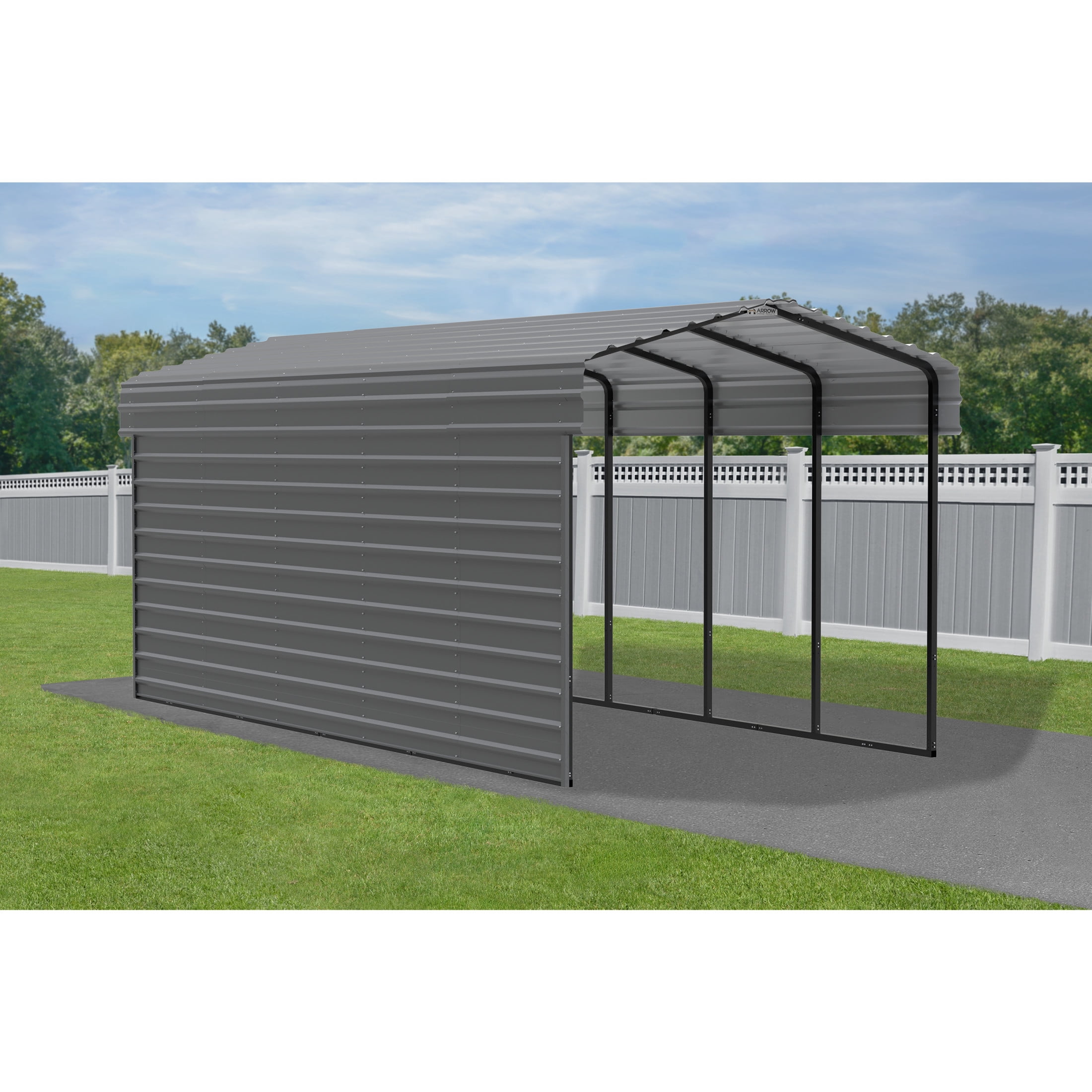 Arrow 10 x 24 x 9 ft Charcoal Carport With 1 Side Wall Kit