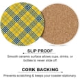 thumbnail image 6 of GZHJMY 2Pcs Round Tartan Plaid Blue Black Stripes on Yellow Ceramic Coasters with Cork-Backed for Coffee Drink, Cup Mat Absorbent Stone Coasters, 6 of 6