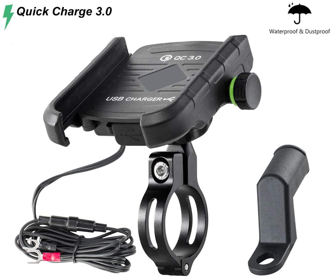 Motorcycle Handlebar Mount Cell Phone Holder USB Charger QC 3.0 Quick Charger 
