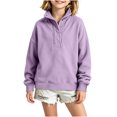 thumbnail image 5 of Mifsaly Kids Girls Sweatshirt Half Button Pullover Sweatshirts Mock Neck Long Sleeve Loose Fit Casual Fall Winter Tops Purple,170, 5 of 9