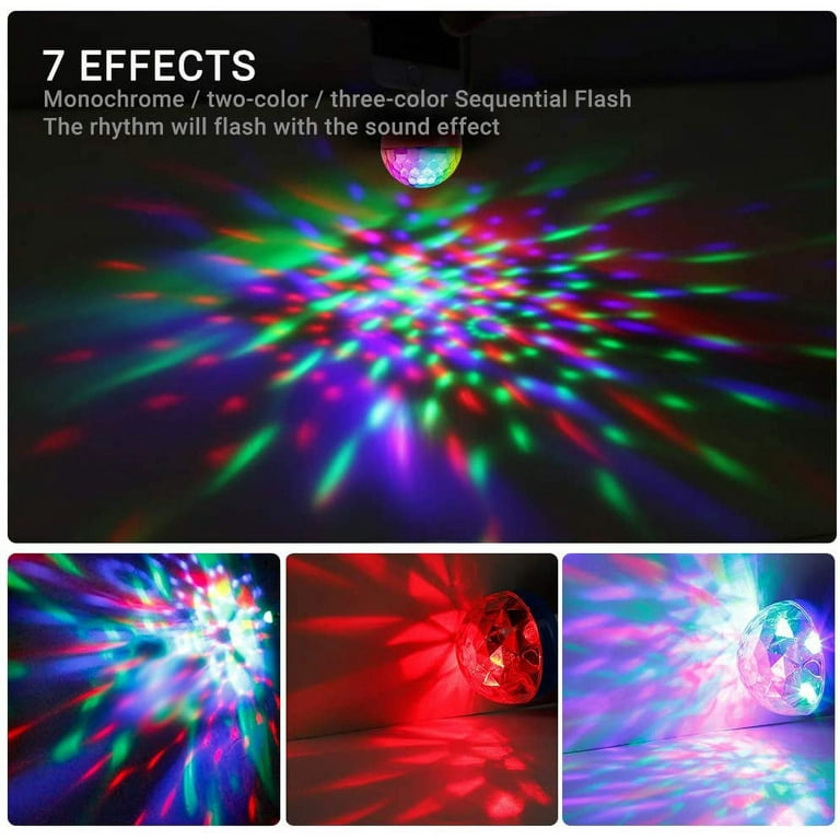 Trenzado USB Mini Disco Lights, Party Lights Magic Disco Ball Light, Sound Activated Colorful Strobe LED Lights with 3 Plugs for KTV DJ Stage Atmosphere
