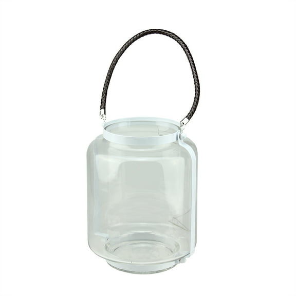 18" Clear Glass Pillar Candle Lantern with White Metal Frame