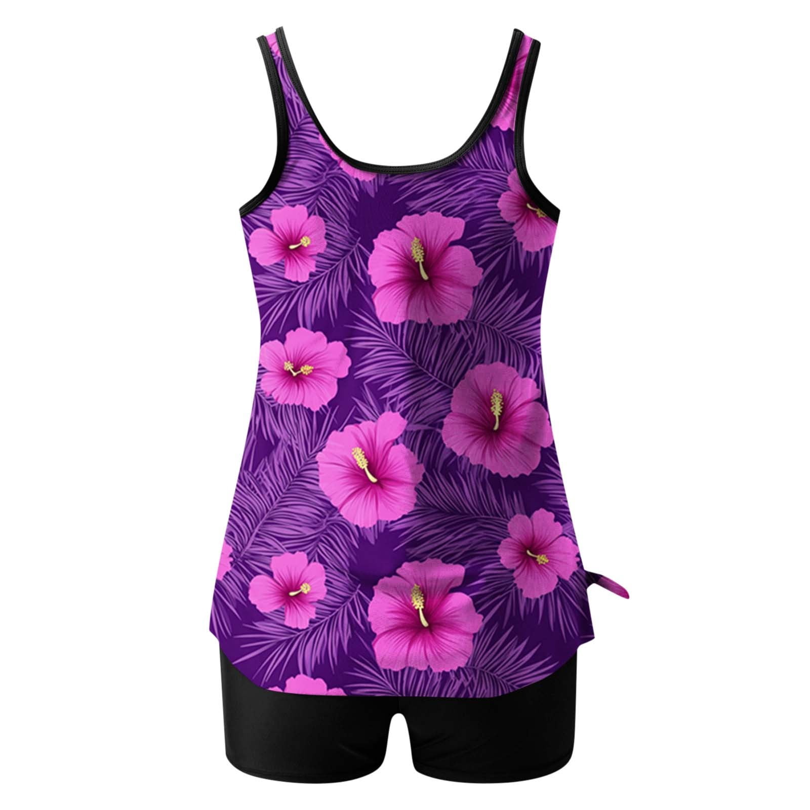 Jsaierl 2 Piece Tankini Bathing Suits Women Blouson Swim Tops Summer Print Swimwear Athletic Vacation Modest Beachwear with Swim Shorts Tankini Swimsuits
