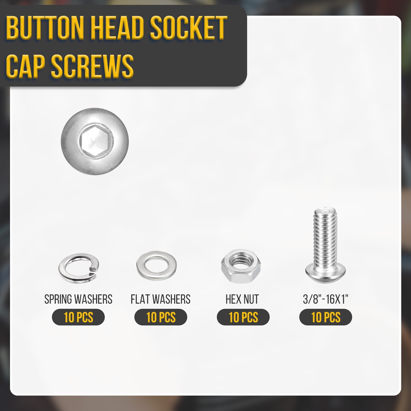 Uxcell 40Pack 3/8-16x1" Button Head Socket Cap Screws - 304 Stainless Steel Bolt Nut Set Washer Assortment Kit - Good for Road Bicycle, Mountain Bike, Auto