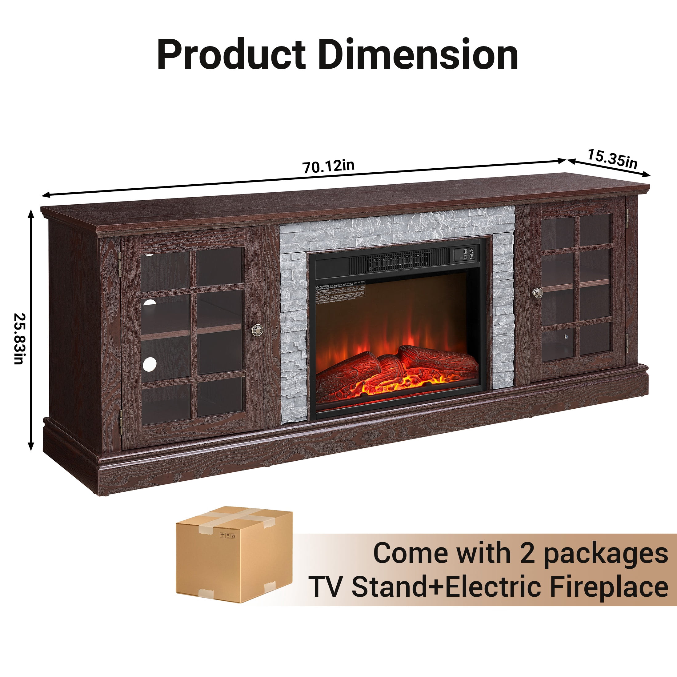UHOMEPRO Fireplace TV Stand for TVs up to 75", White Large Entertainment Center with 23" Electric Fireplace for Living Room, 70" Modern TV Stand with 2-Door Storage