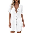 thumbnail image 4 of Pounoo Women's Cover Ups Button Front Short Sleeve Shirt Dresses Beach Vacation Style Lightweight Breathable Loose Fit Tops Gift, 4 of 7