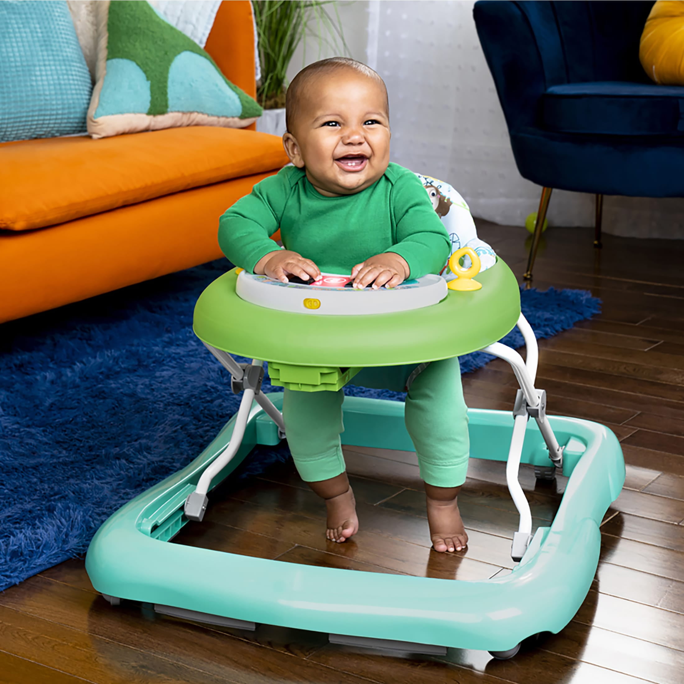 Bright Starts Tiny Trek 2-in-1 Baby Activity Walker, Jungle Vines - Unisex 6 Months+