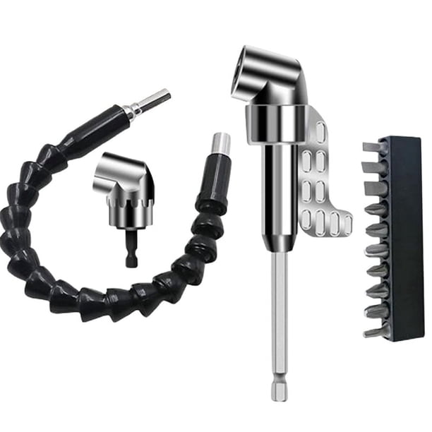 Adaptador de Taladro en Ángulo Recto de 105 Grados, Destornillador en Ángulo de Esquina, Accesorio de Taladro Angular con Vástago Hexagonal de 1/4 Pulg. (Juego de 4 Piezas)