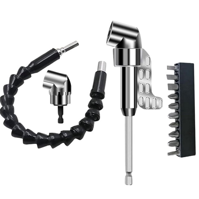 Adaptador de Taladro en Ángulo Recto de 105 Grados, Destornillador en Ángulo de Esquina, Accesorio de Taladro Angular con Vástago Hexagonal de 1/4 Pulg. (Juego de 4 Piezas)