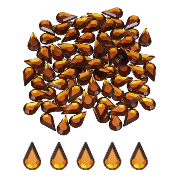 Uxcell 100Pcs Flat Back Acrylic Teardrop Gems 6x10mm Artificial Rhinestones for DIY Crafts Brown