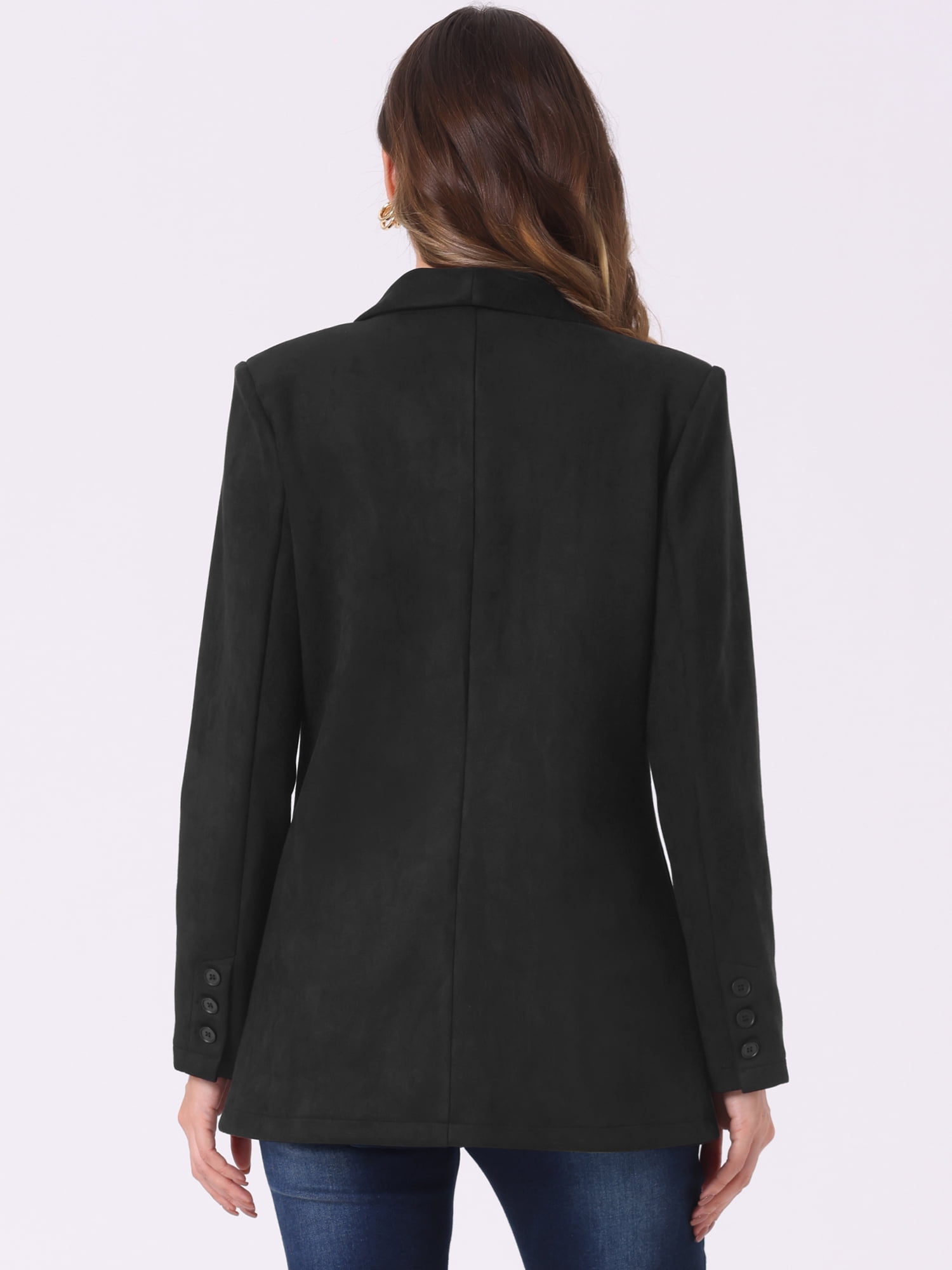 DARING DIVA Women's Faux Suede Lapel Collar One Button Dressy Suit Jacket M Black