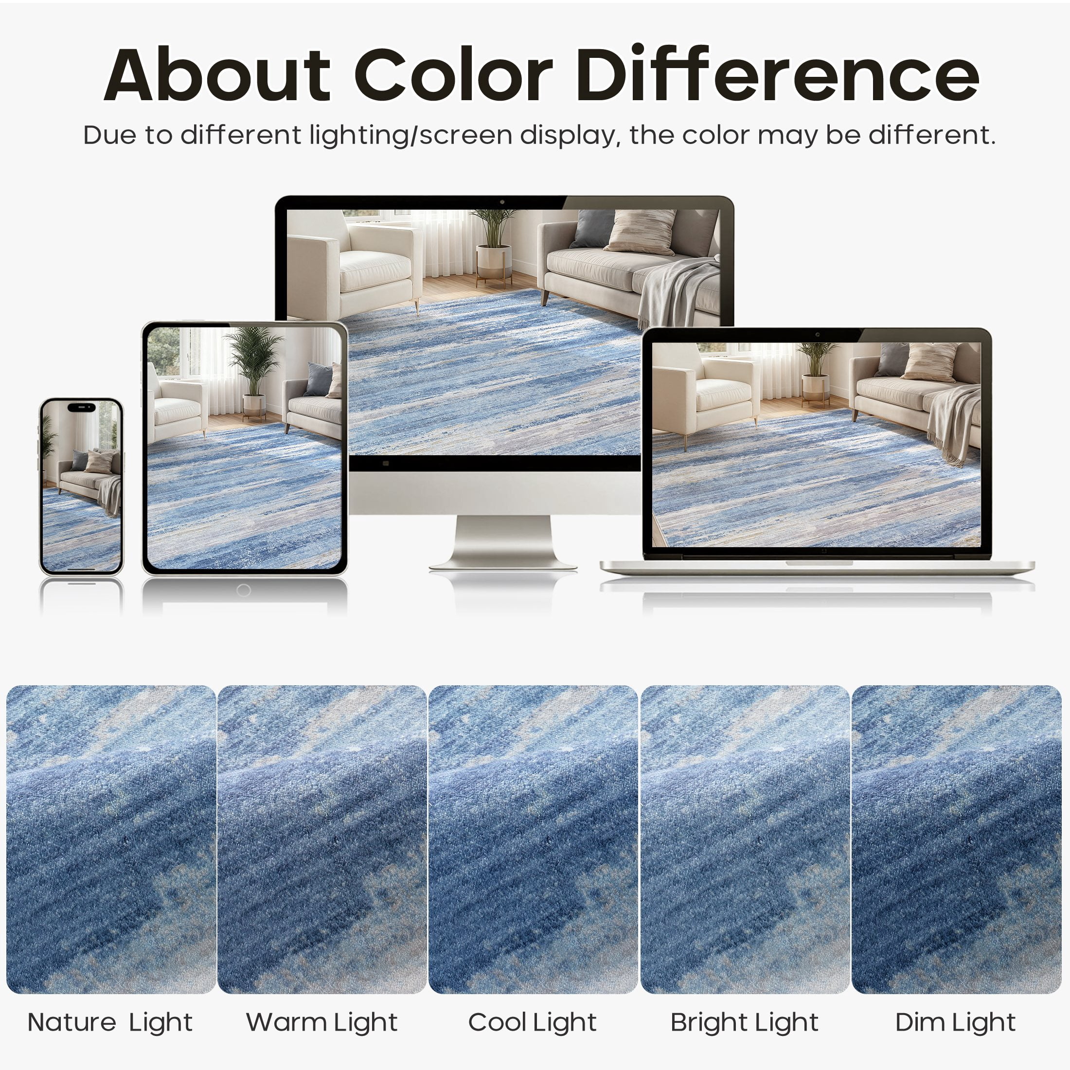 UERMEI 10'x12' Area Rugs for Living Room, Modern Abstract Washable Rug for Bedroom Dining Room Office, Non-Slip Soft Low Pile Home Decor Carpet Accent Rug, Sky Blue