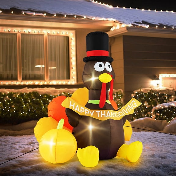 Costway 5 FT Inflatable Turkey Thanksgiving Decoration with Pumpkin Blow up LED Lights