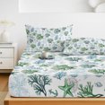 thumbnail image 6 of Twin XL Size Fitted Sheet Set - Sage Green Coastal 2 Piece Bedding Sets 16" Deep Pocket Fitted Sheet with 1 Pillowcases, Coral Starfish Seaside Summer Beach Brushed Microfiber Hotel Luxury Bed Sheets, 6 of 9