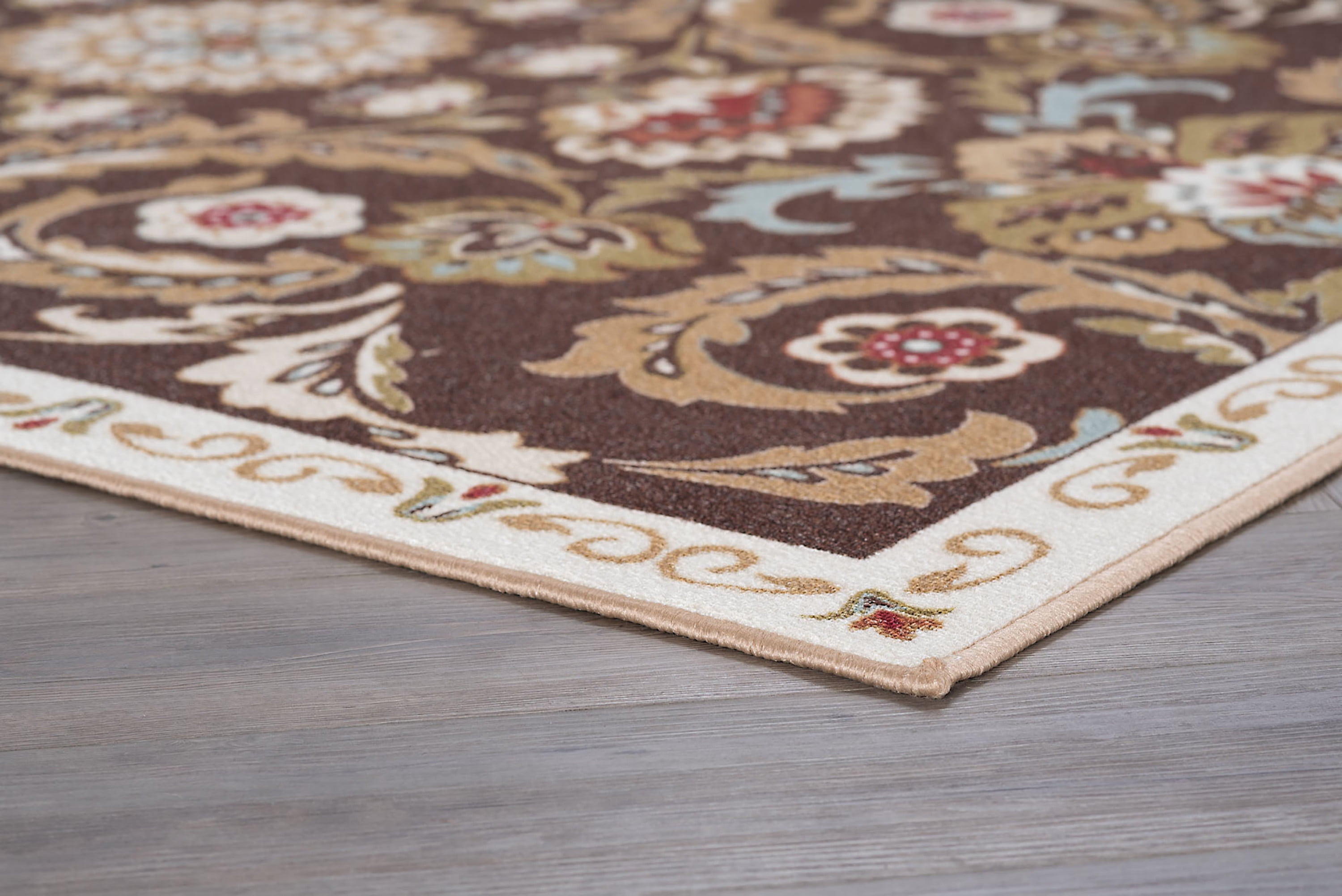 Transitional 5x7 Area Rug (5' x 7') Floral Brown, Beige Living Room Easy to Clean