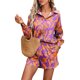 thumbnail image 4 of VISgogo, pantalones cortos para mujer, traje de ocio, estampado a la moda/color sólido, manga larga, camisa de un solo pecho, pantalones cortos con cintura elástica VISgogo moda, 4 of 7