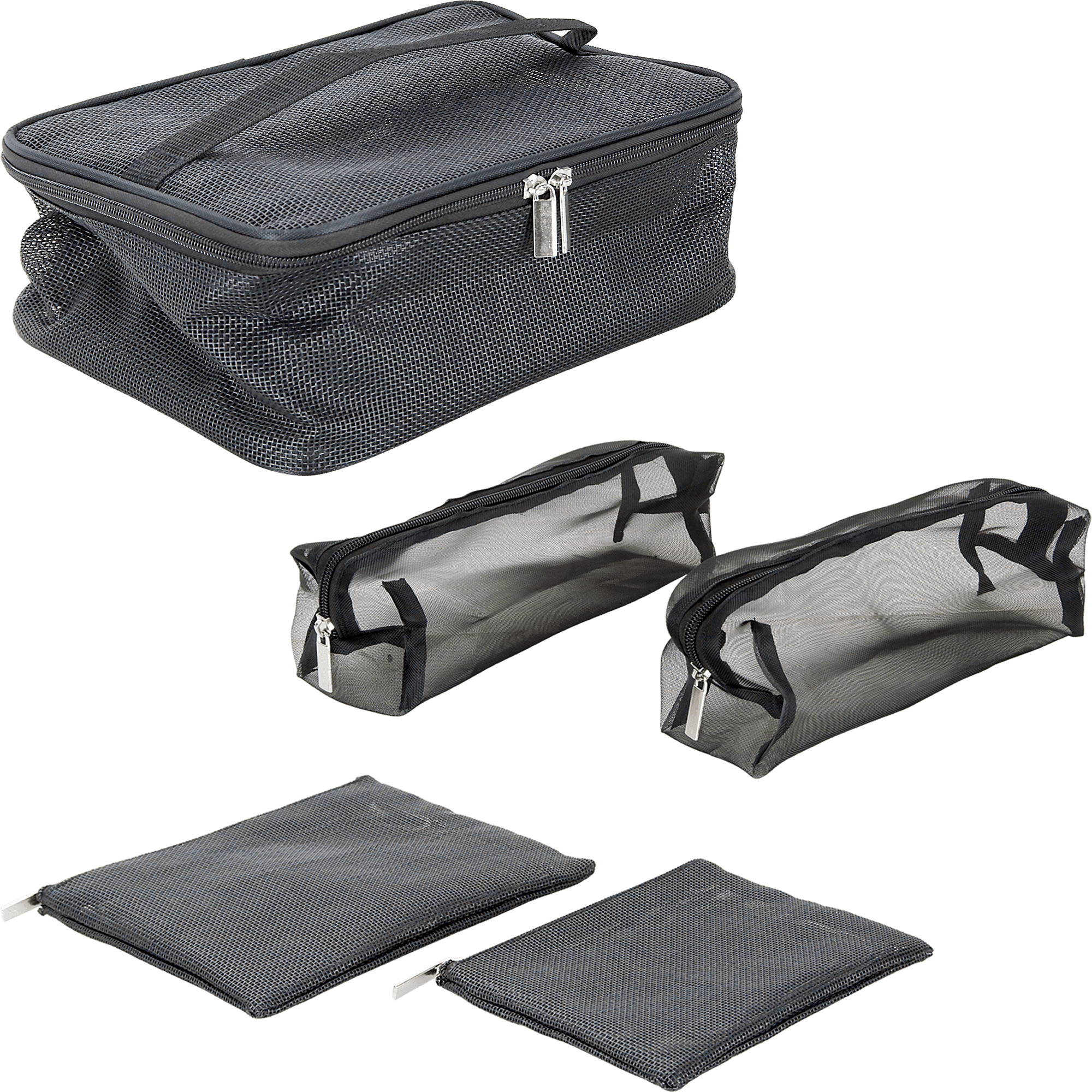 Nylon Mesh 5 Piece Makeup Bag Cosmetic Travel Organizer in BlackPC08