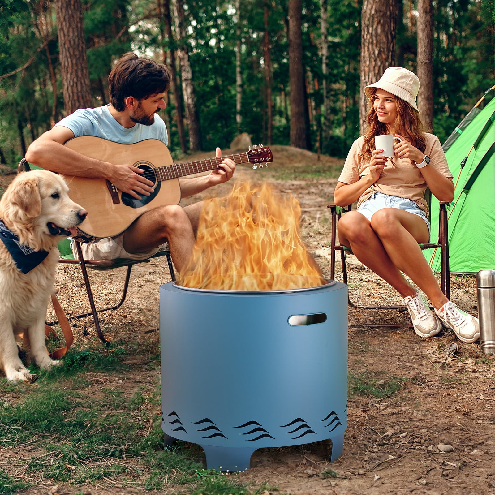 Naipo Smokeless Fire Pit,  20" Portable Stainless Steel Outdoor Fire Pit for Patio Camping, Portable Fire Pit Burning Wood, Particles, Lightweight Fireplace Burning Firepit Ideal for 2-4 People 20lbs
