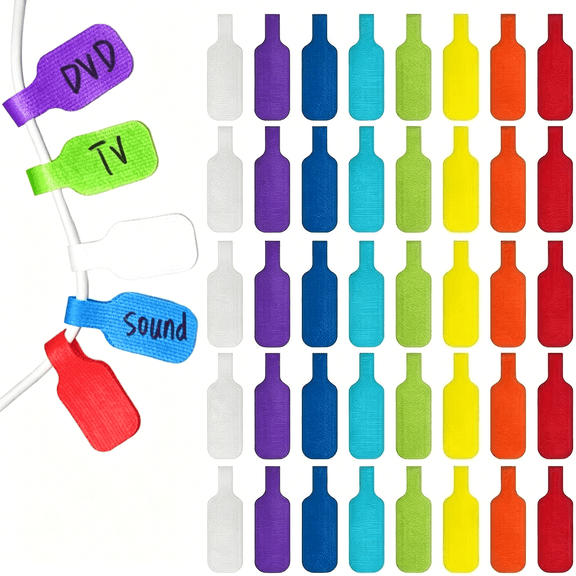 GJX 40 Pcs Cable Labels,Write on Cord Labels Tags for Electronics,Cable and Wire Tags,Reusable Large Size Plastic Velcro Label for Charging Cords Management and Identification (8 Colors)