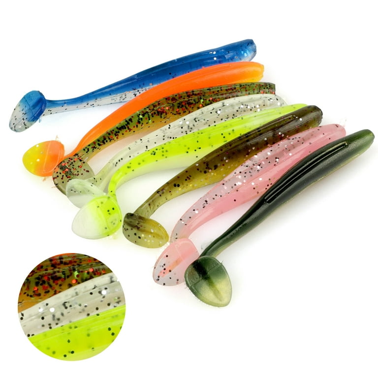 100/50Pcs Soft Fishing Lures, TSV 2 inch T-Tail Soft Baits Kit Stinger Shade Grubs Assorted Mixture Crappie Quiver Tail for Bass, Hook Slot, Trout
