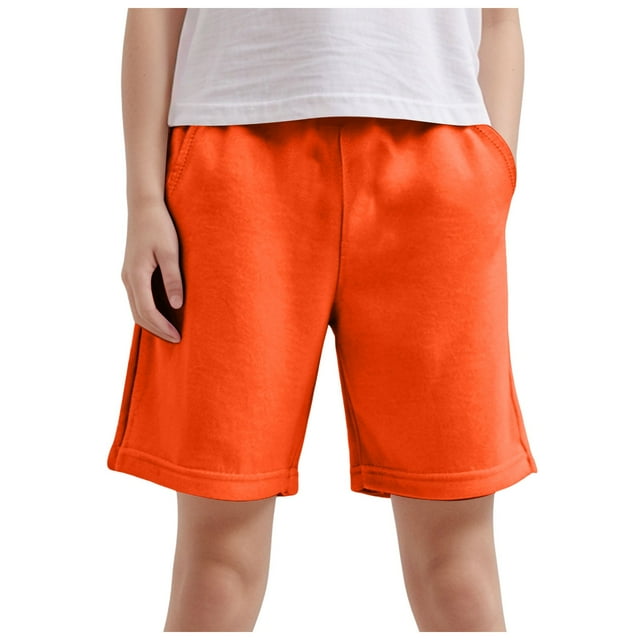 2DXuixsh Boys Sweatpants Shorts Youth Athletic Basketball Shorts with Pockets Boys Shorts Comfortable Soft Breathable Drawstring Solid Color Pull on Jogger Shorts Orange 7-8 Years