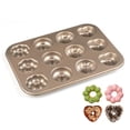 thumbnail image 2 of Molde para hornear donuts antiadherente de 12 cavidades, moldes para donas de acero al carbono, sartén con forma de corazón y flores, utensilios para hornear en horno, 2 of 5